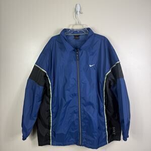 VTG Nike Embroidered Swoosh Blue Full Zip Light Weight Windbreaker Jacket XXL